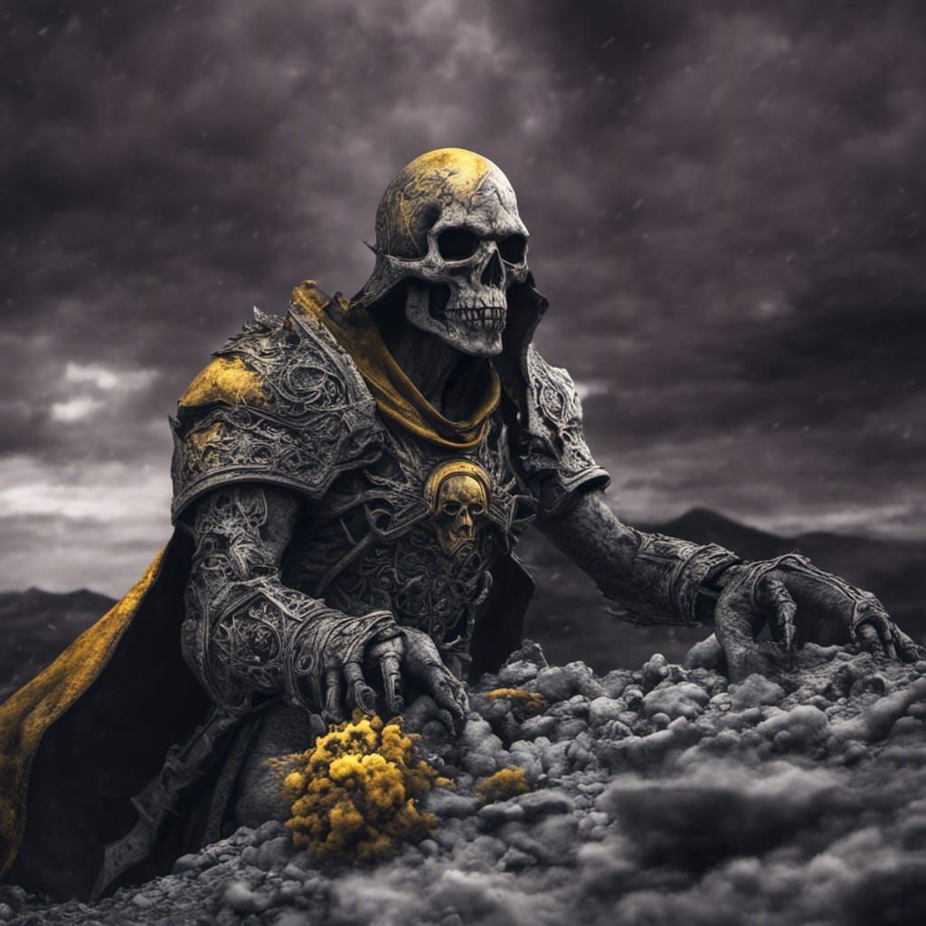Yellow Skull in Volcanic Fantasy Landscape