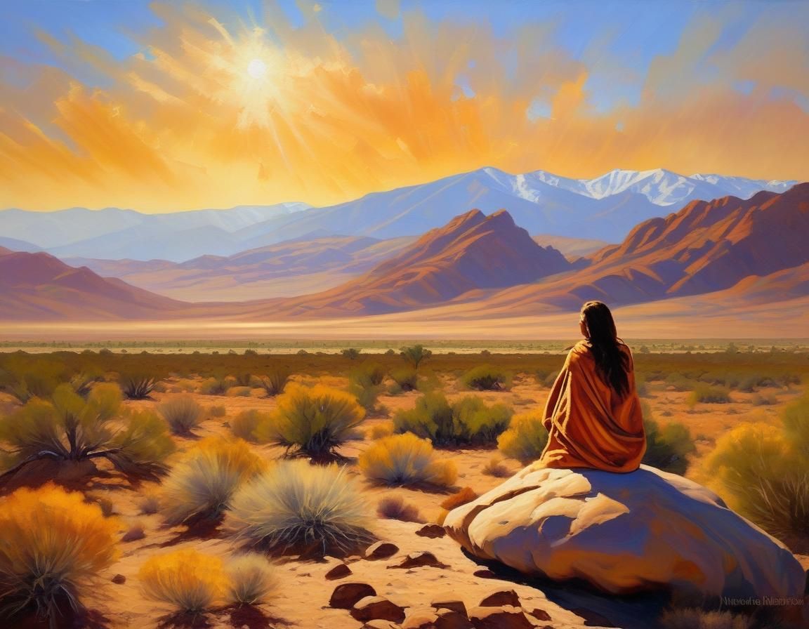 Desert Landscape Painting with Woman in Nevada