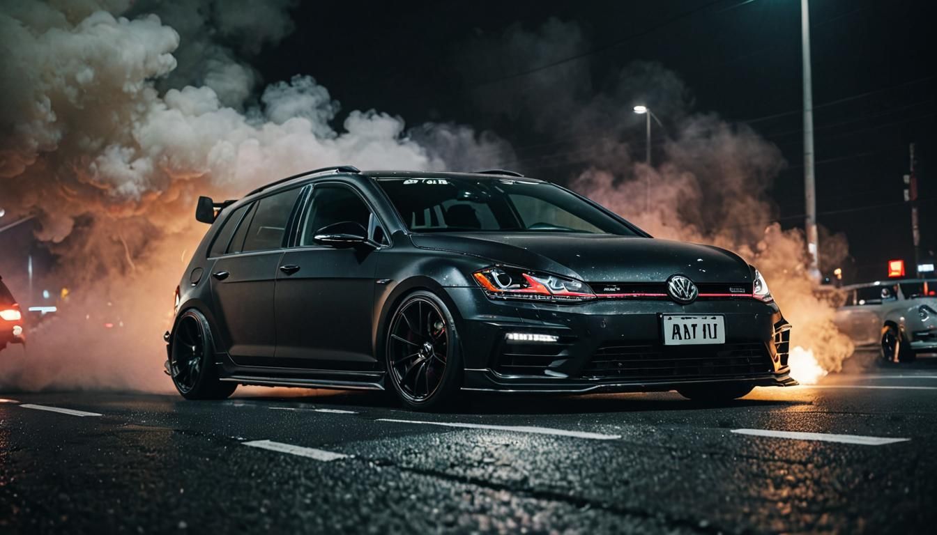 Black VW Golf 7R Drifting in Japanese Tuner Style