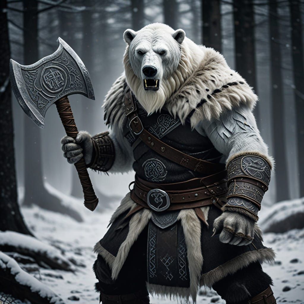 Viking Polar Bear Berserker in Intimidating Winter Landscape
