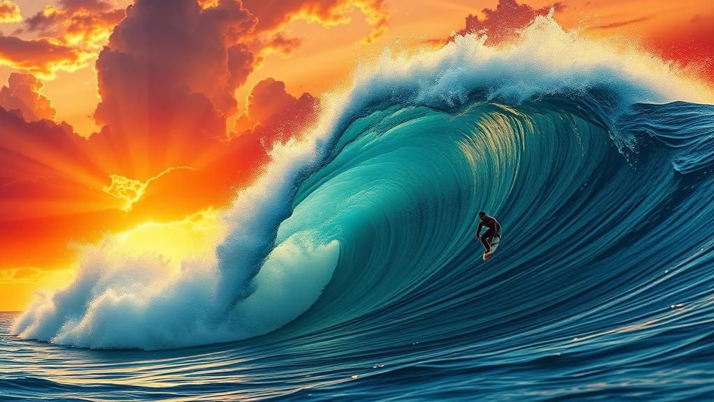 Surfer Rides a Massive Wave in Dramatic Storm