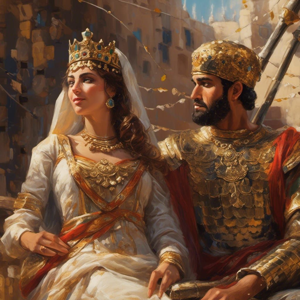 <lora:Persian:1.0> King and queen Hyperrealistic, splash art, concept art, mid shot, intricately detailed, color depth, ...