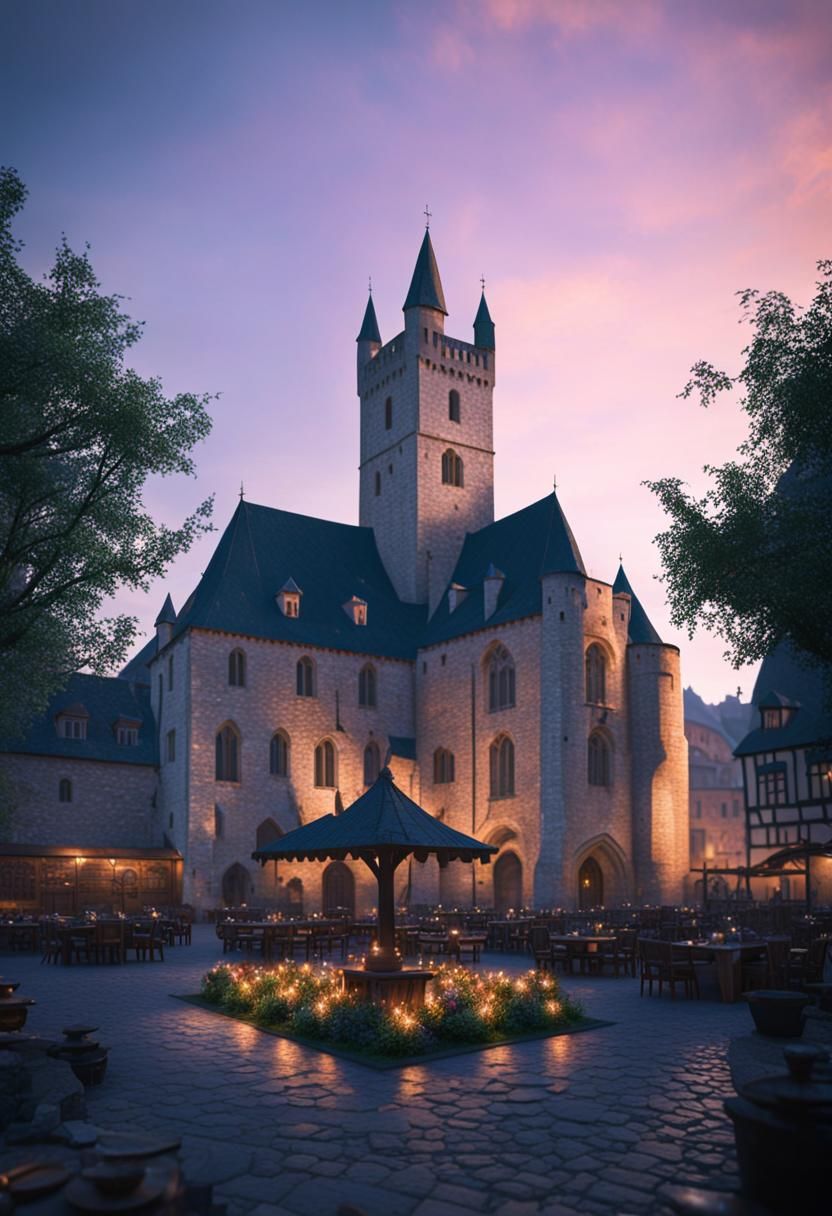 Sunlit Medieval Square in Analogous Colors