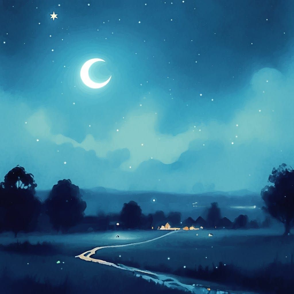 Whimsical Starry Night Watercolor Painting