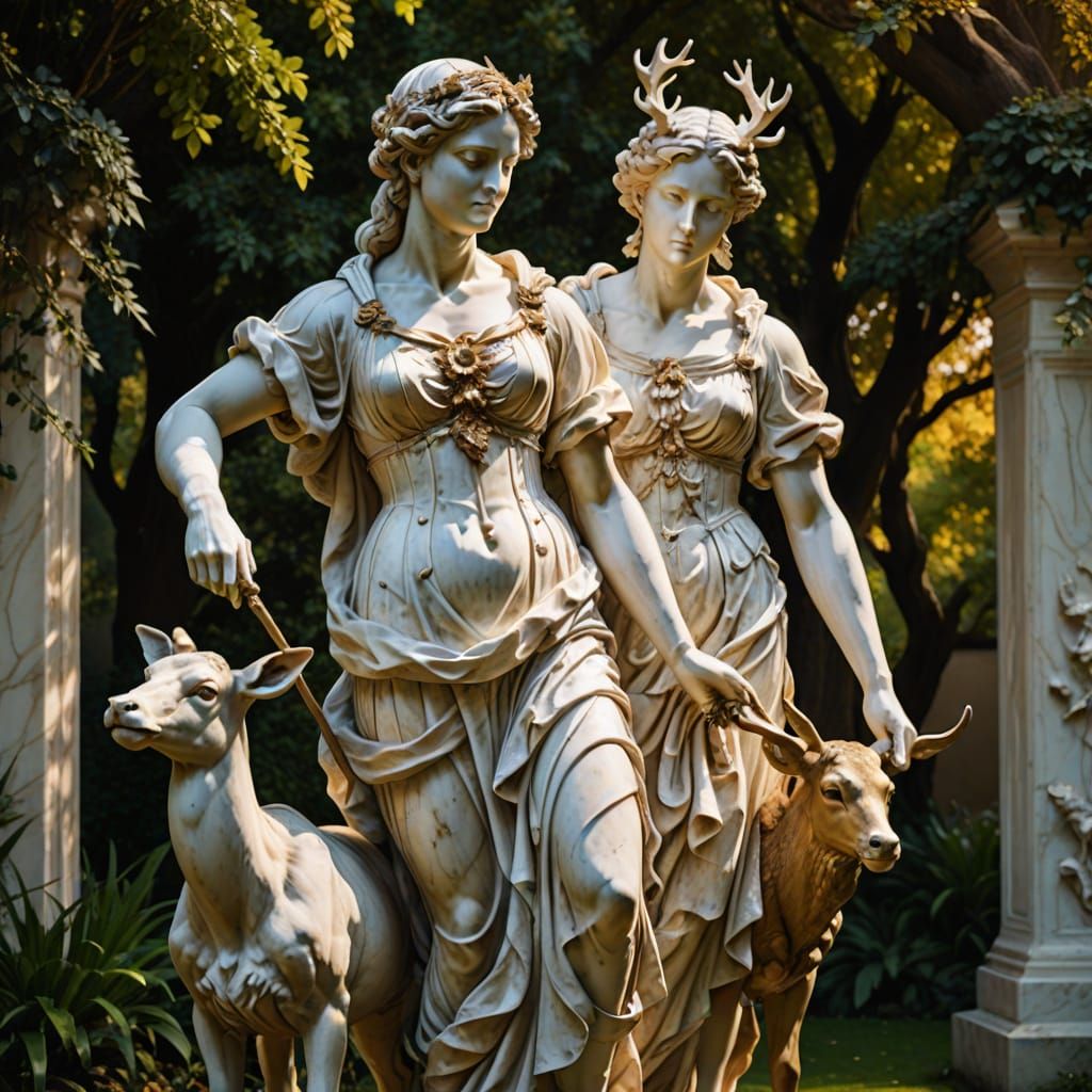 Baroque Marble Sculpture of Artemis with Deer