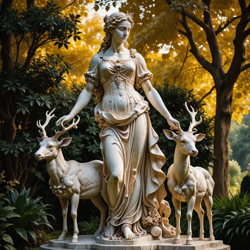 Baroque Marble Sculpture of Artemis and Deer