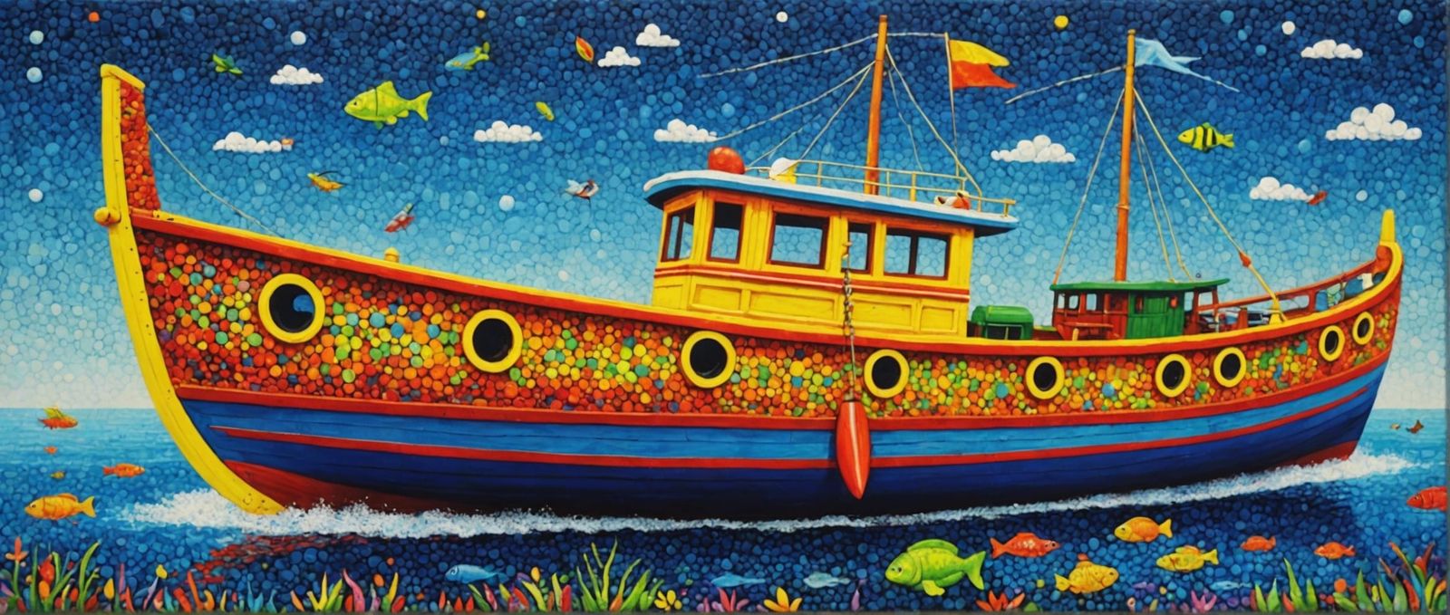 Amphibious Boat with Crazy Colors in Acrylic