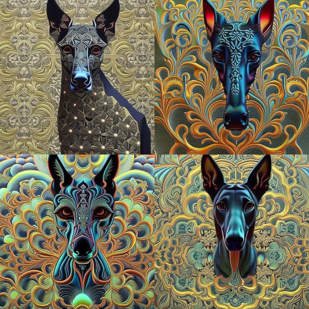 Anime Greyhound with Holographic Undertones in Baroque Style