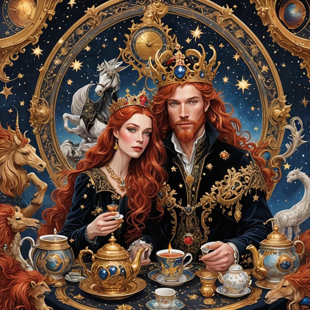 Prince and Princess Stargazing with Mythological Beasts