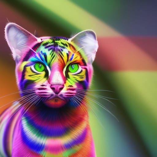 Rainbow Striped Catgirl in Hyperrealistic Style