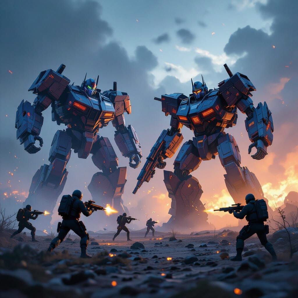 Transformers Battle Humans in Cinematic Concept Art
