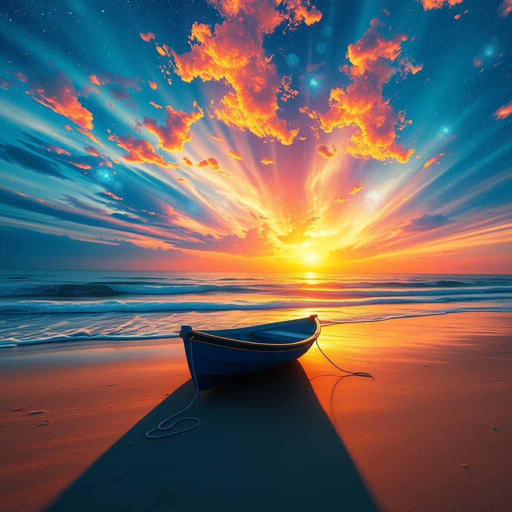 Ethereal Sunset Beachscape in Vibrant Color and Hyperrealist...