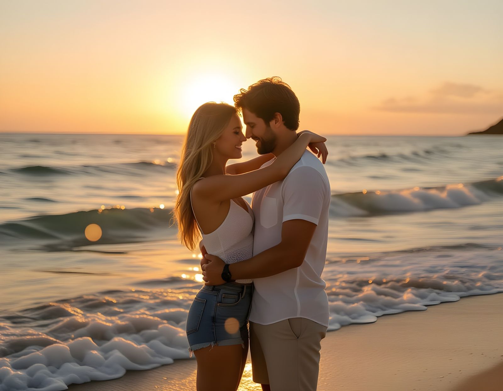 Romantic Sunrise Seascape: Couple on the Shore