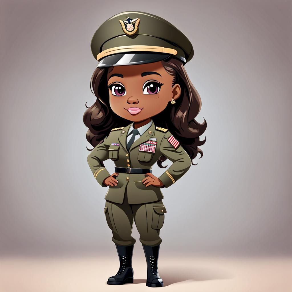 Cute Chibi African American Soldier in 3D Vector Art
