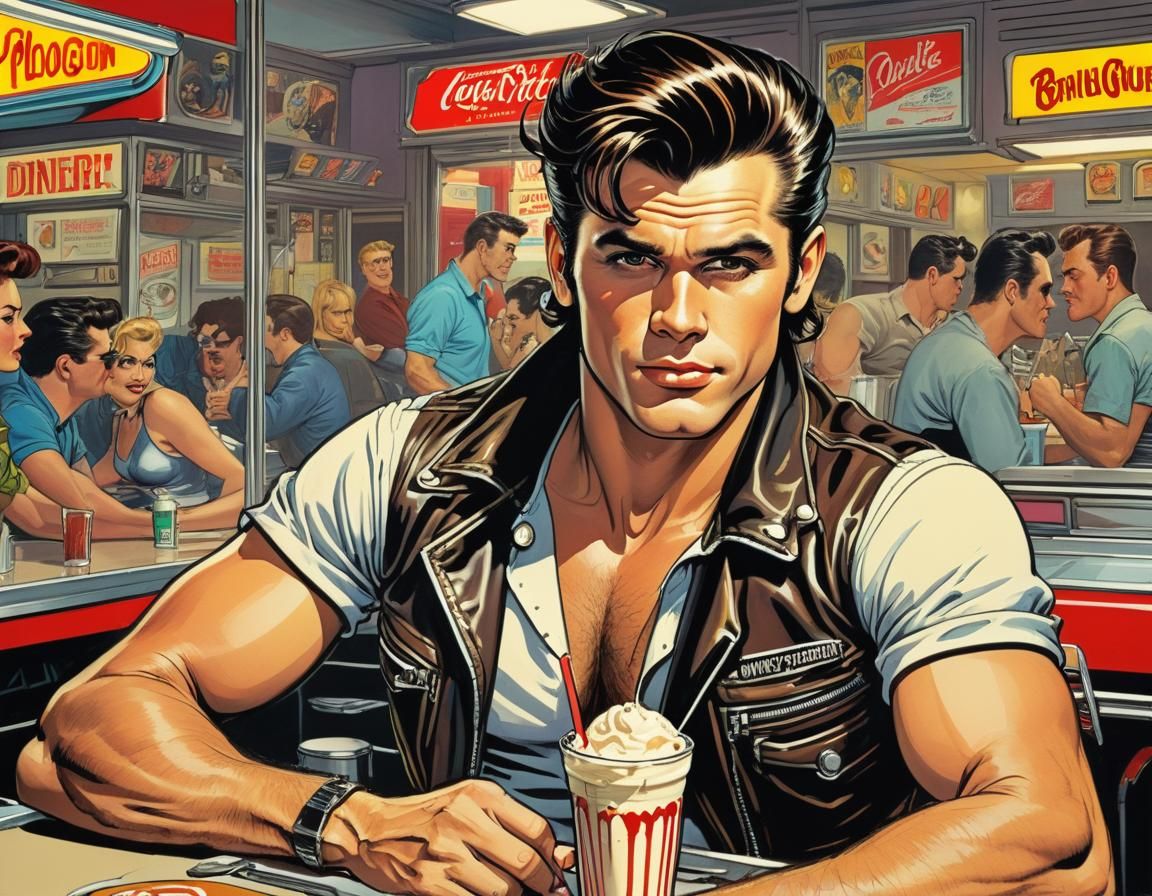 Swaggering Greaser Sips Vibrant Milkshake