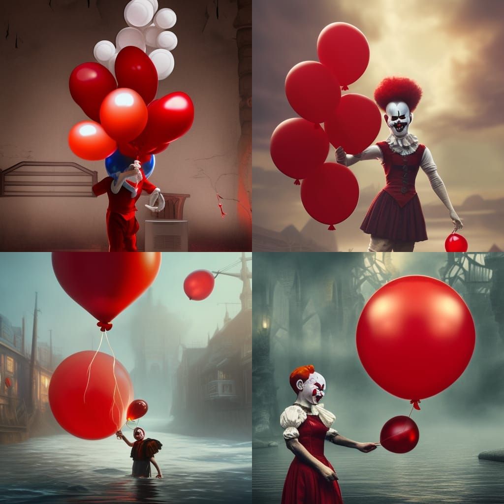 Pennywise with Red Balloon: Detailed Fantasy Art