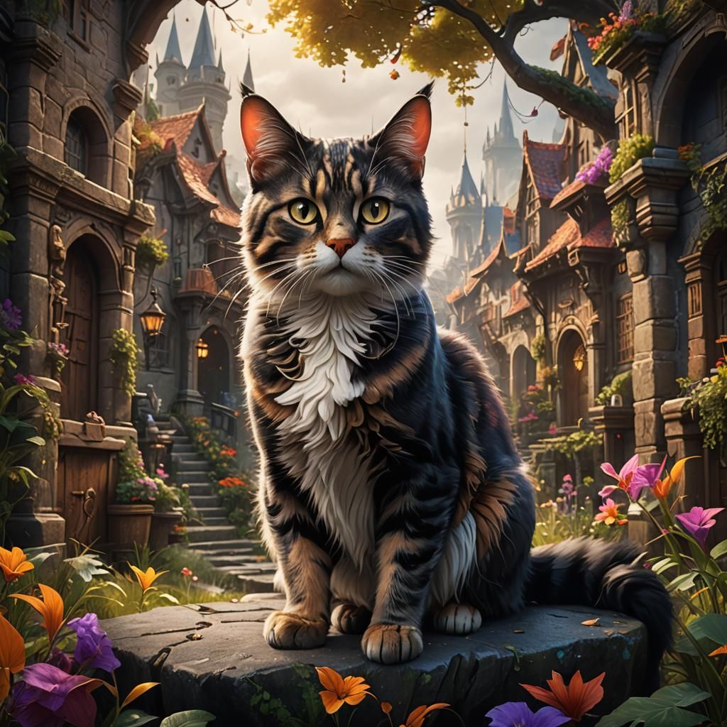 Fantastical Cat in Detailed Matte Painting