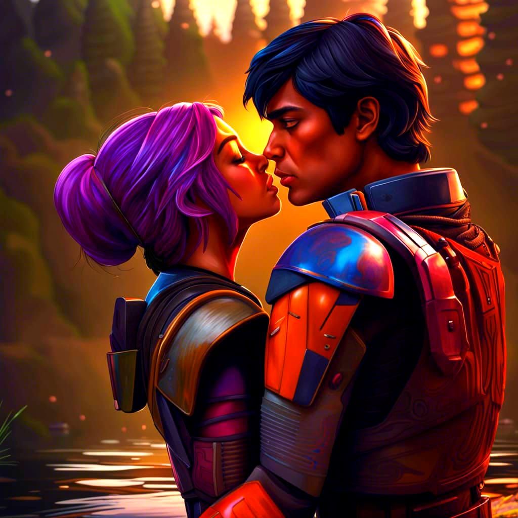 Romantic Lakeside Embrace: Digital Matte Painting