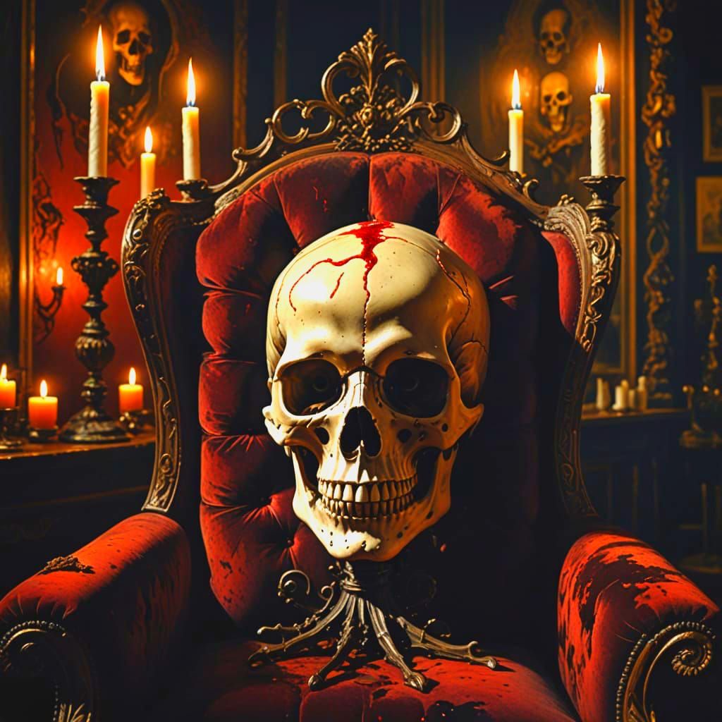 Skull luxury surrealism, macabre, horror art, dripping, deca...