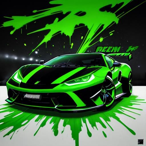 Neon Supercar in Galaxy: Graffiti Art Style