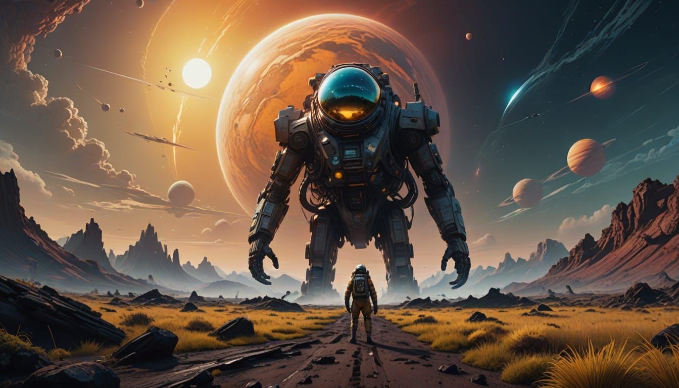 Barren Alien Moon Landscape in Vibrant Digital Art