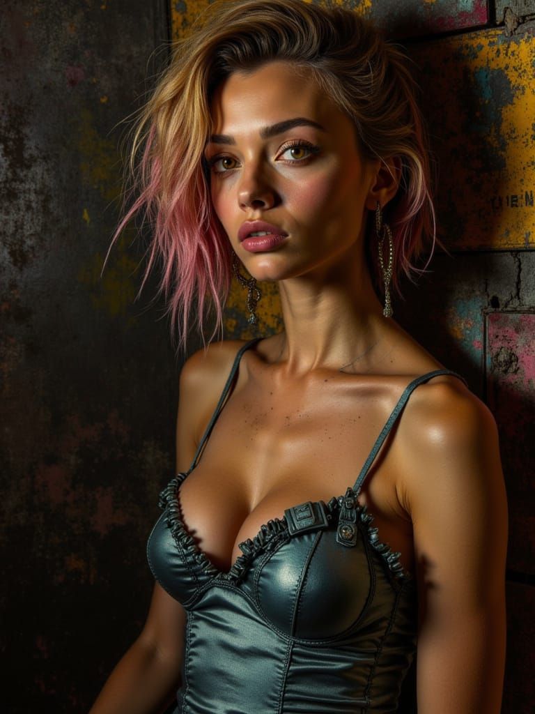 Pin-Up Woman in Metallic Dress Amidst Roman Feast