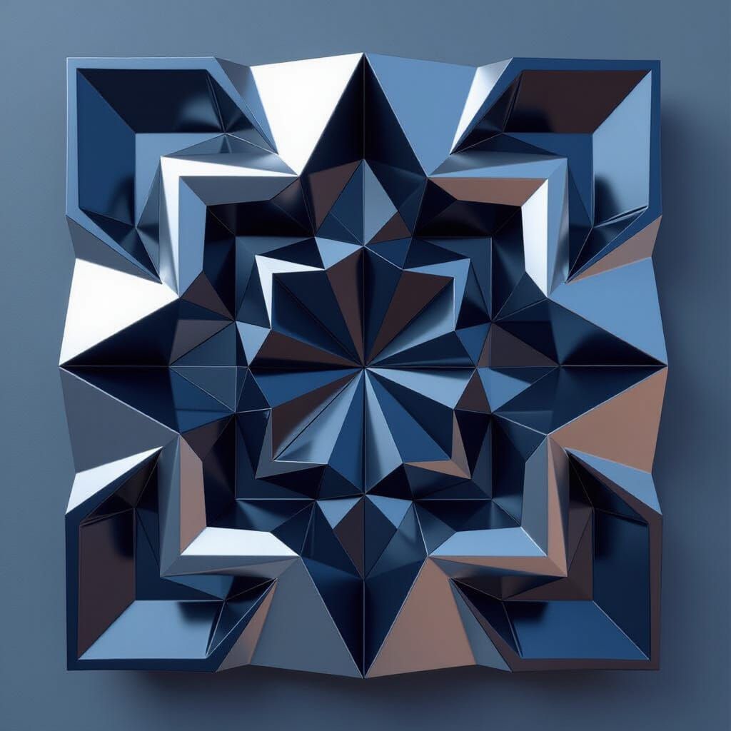 3D Abstract Sculpture in Silver, Blue, and Black Metallics