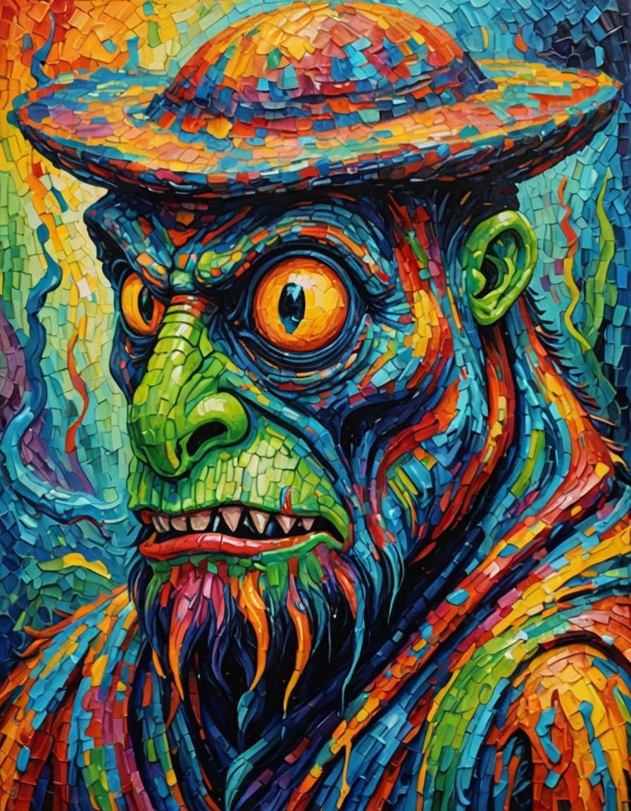 Fantasy monster neo-impressionism expressionist style oil painting, smooth post-impressionist impasto acrylic painting, ...