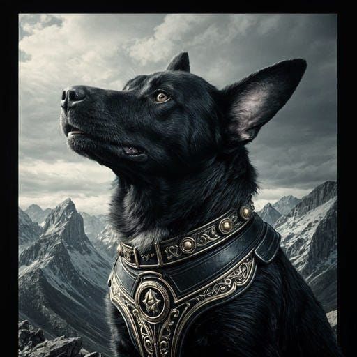 Winged Dog Soars Above Mountains: Cinematic Digital Art