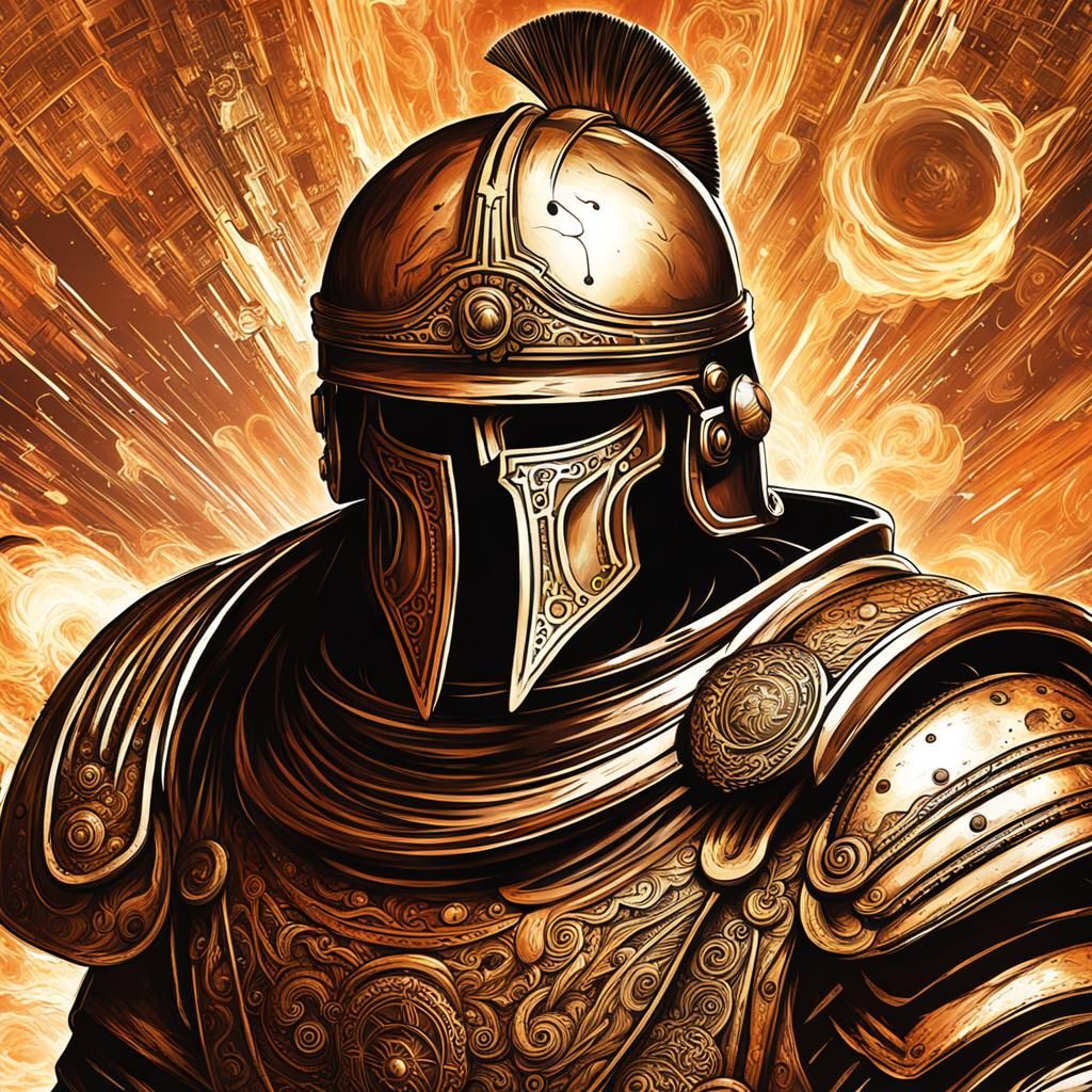 Futuristic Roman General in Fiery Digital Art