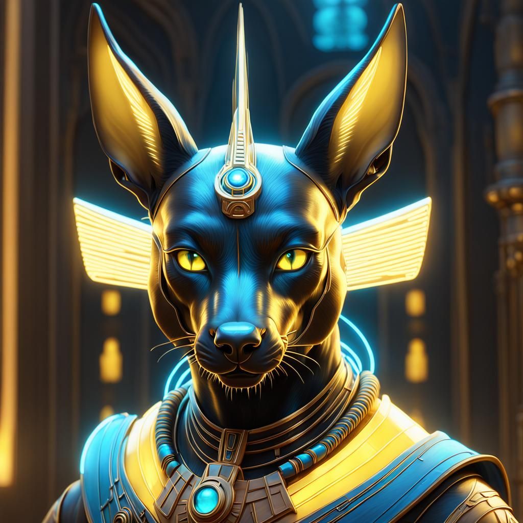 Adorable Baby Anubis in Futuristic Egypt