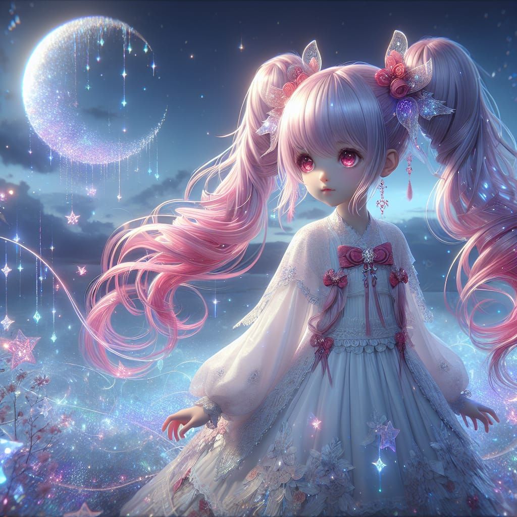 Luminous Girl in Starlight: Digital Art Fantasy