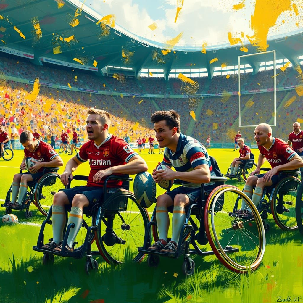 Inspirational Wheelchair Rugby Players in a Vibrant Stadium ...