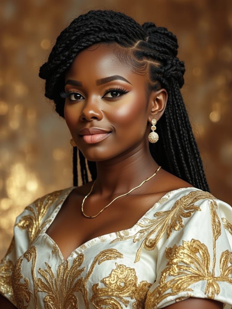 Elegant African Woman in Kente Dress - Hyperrealistic Oil Pa...