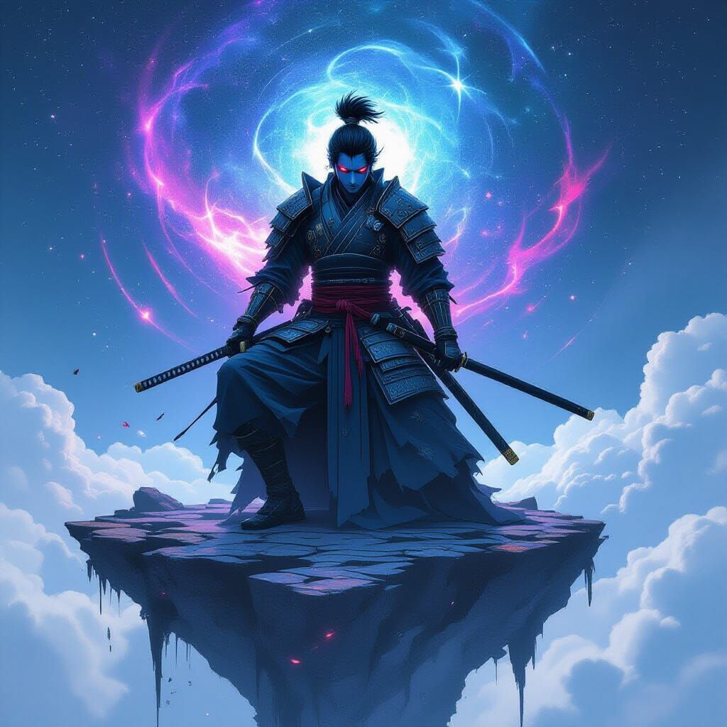 Celestial Samurai Warrior Meditating in Galaxy