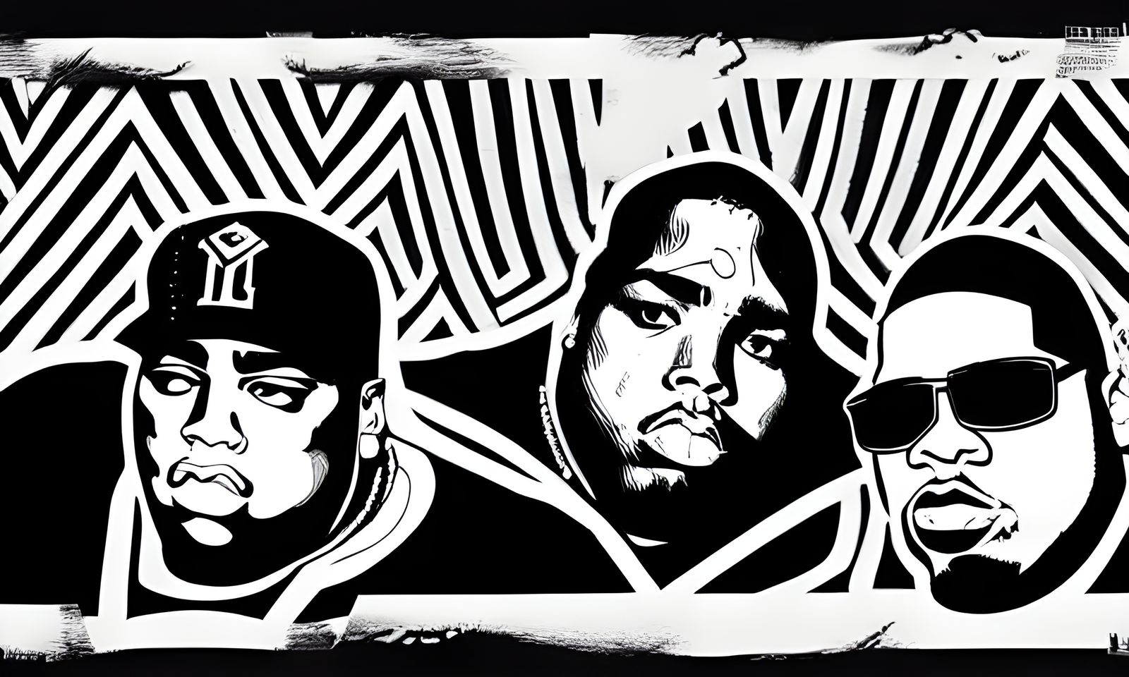 Manga Style Ink Drawing of Hip Hop Legends