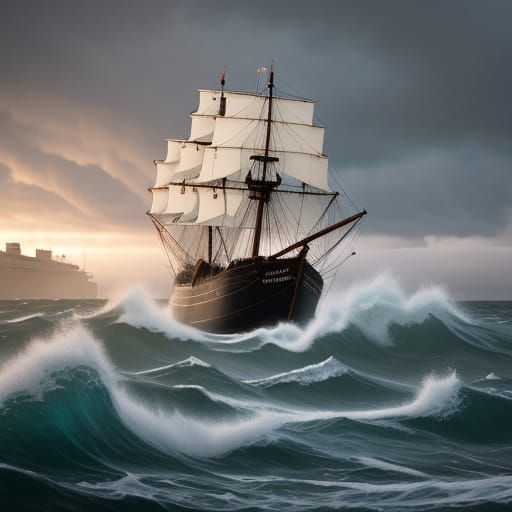 Stormy 18th-Century Harbor Scene in Expressive Brushstrokes