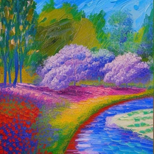 Garden in Full Bloom: Impasto Oil Painting