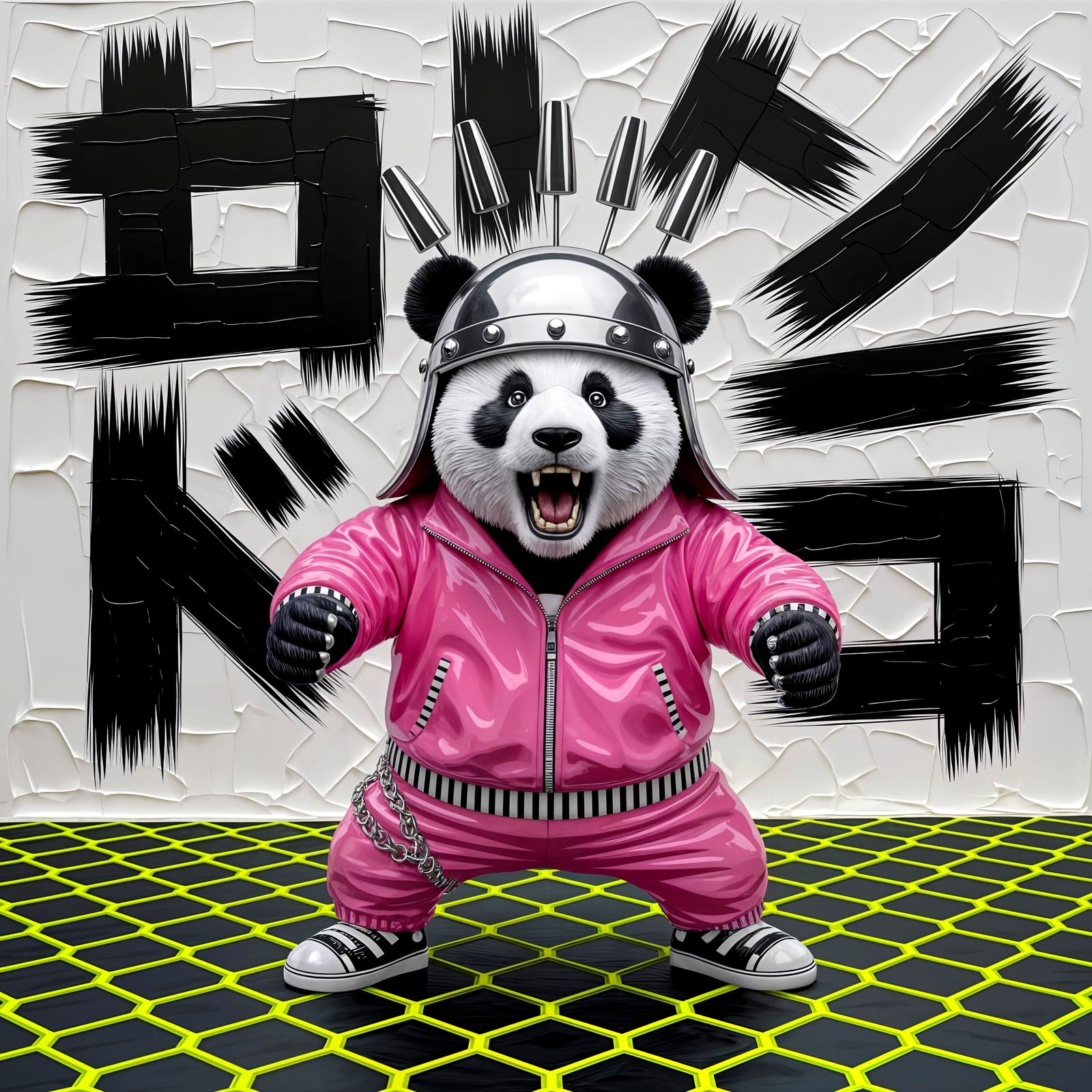 Panda Punk Scream in Mixed Media Impasto