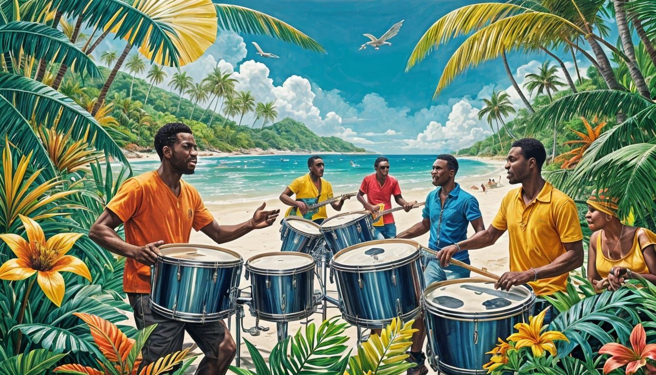 Vibrant Musicians in Tropical Paradise
