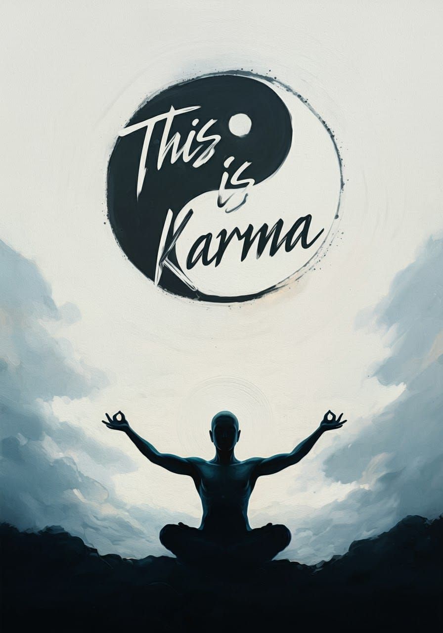 Meditating Silhouette with Calligraphy in Dreamlike Sky