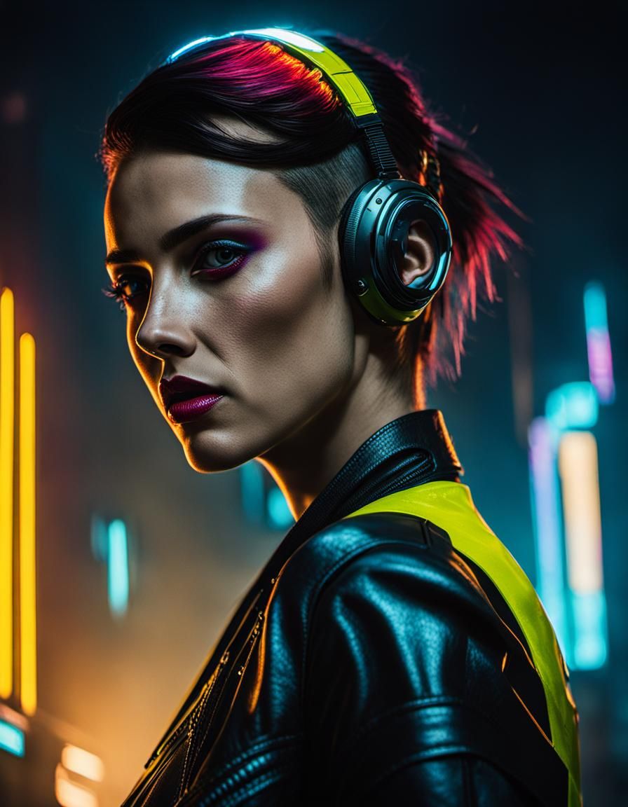 Cyberpunk Shark in Neon Cityscape