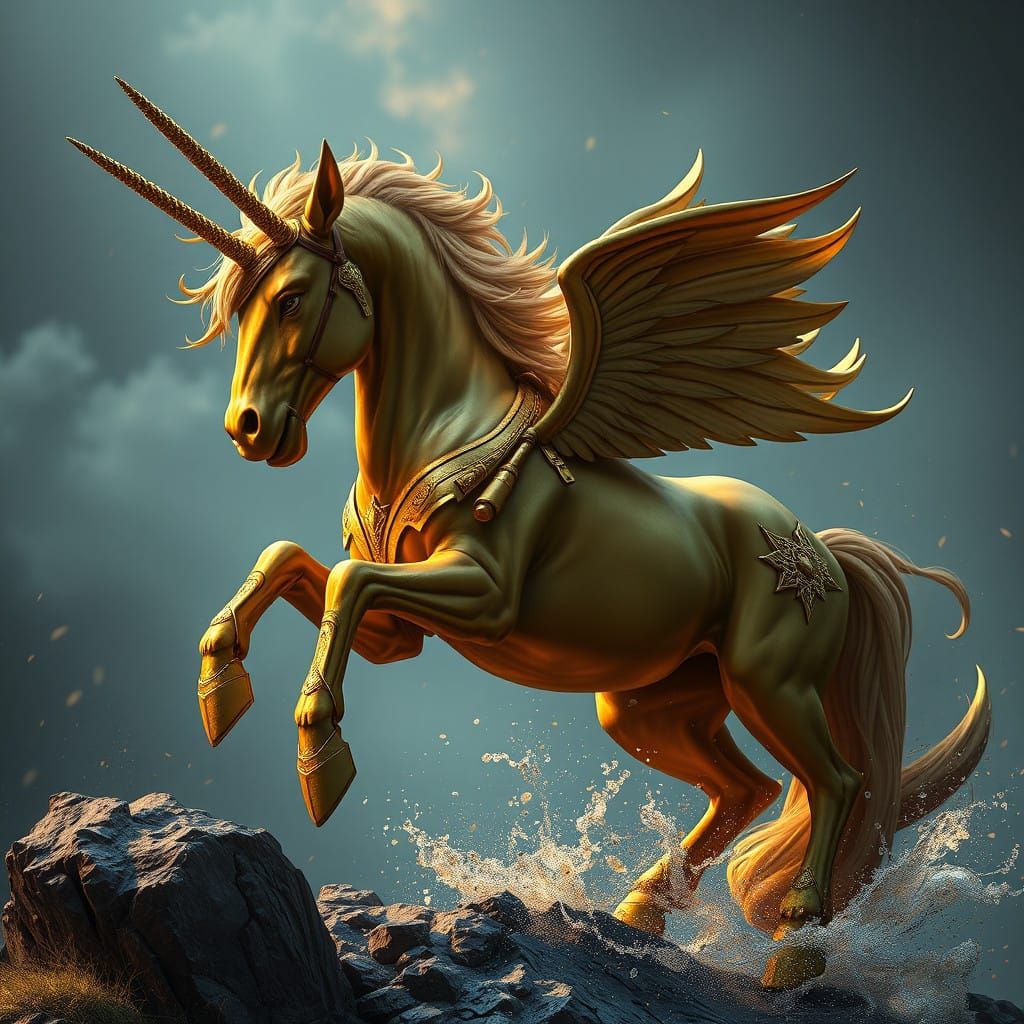 Golden Winged Mythical Creature Takes Flight