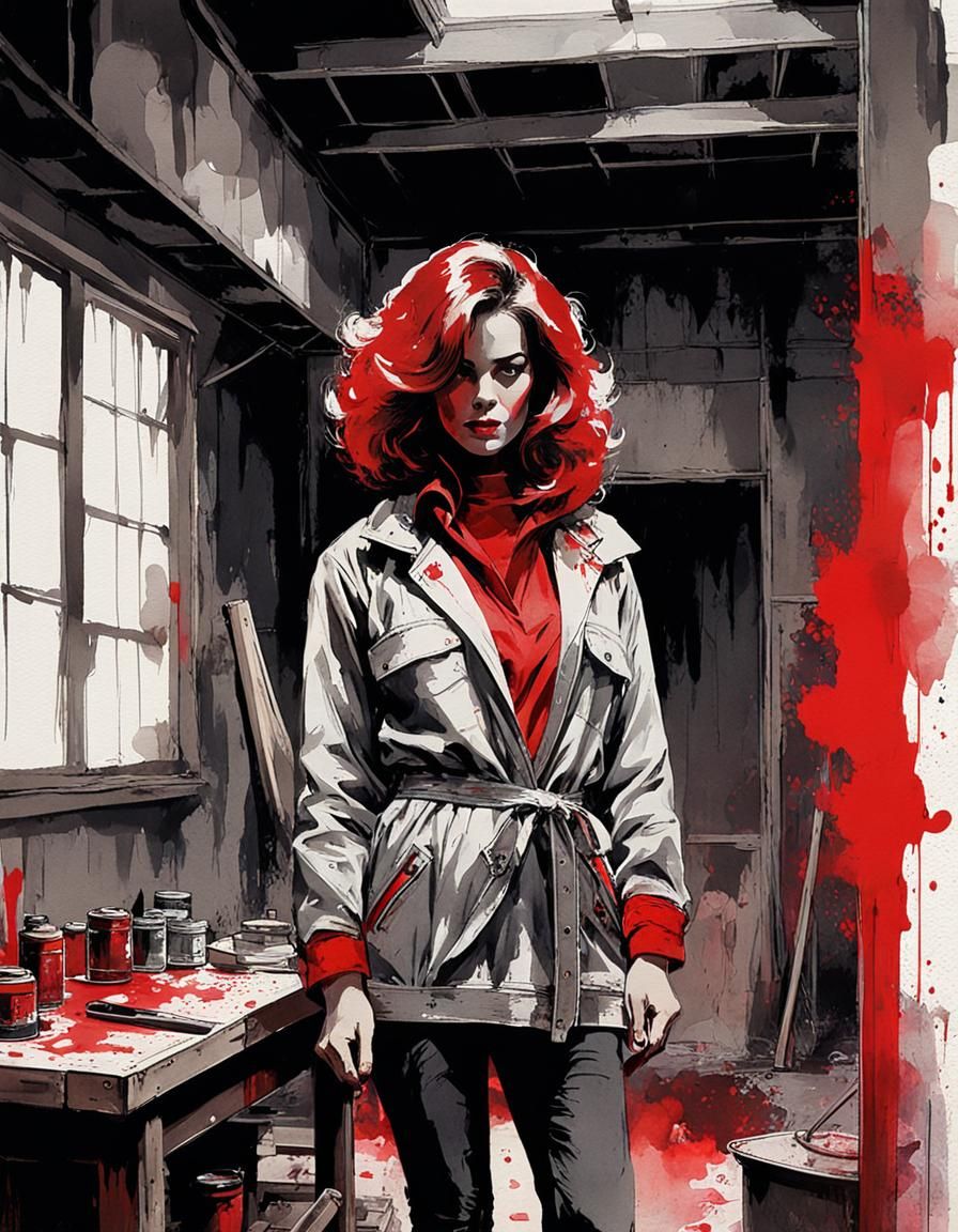 Sinister Woman in Straitjacket, Watercolor Horror Art