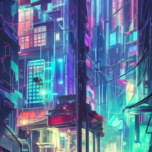 Cyberpunk Tree in Glass Cupola: Anime Style