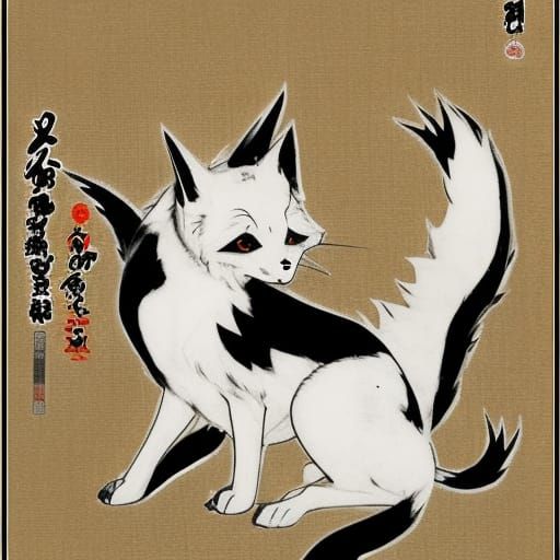 Elegant Black Kitsune Illustration