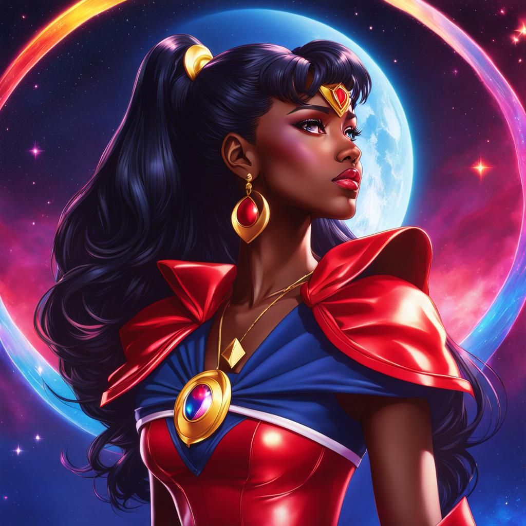 Sailor Mars African-American Character in Galaxy Background