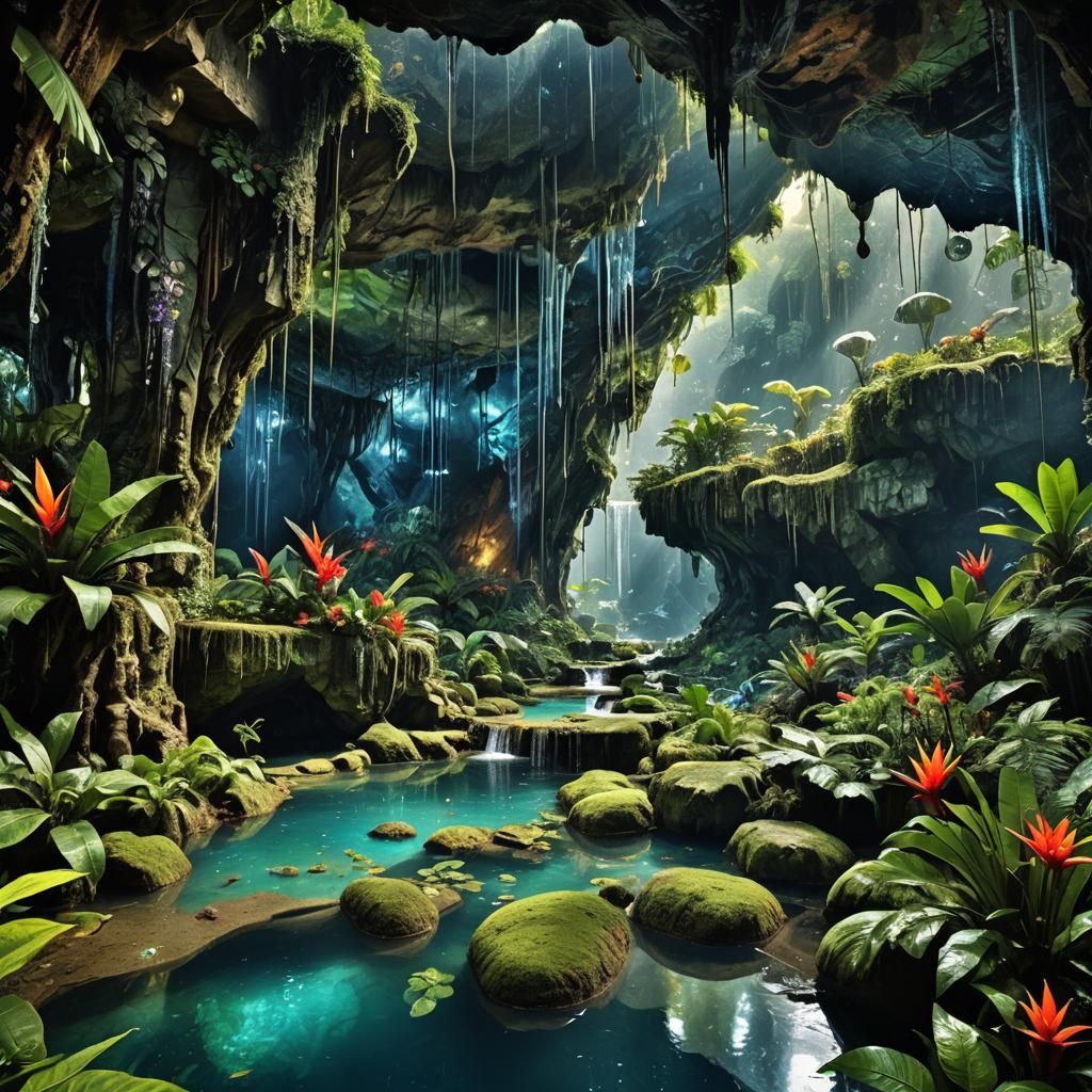 Lush Tropical Rainforest Cave Inspired by Avatar