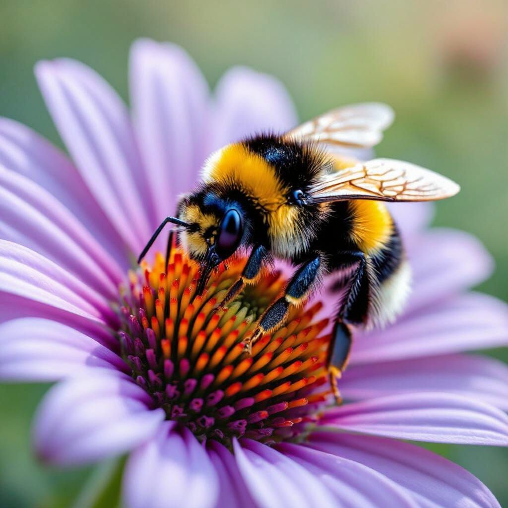 Close-Up Photo of Bumblebee on Bluish-Purple African Daisy