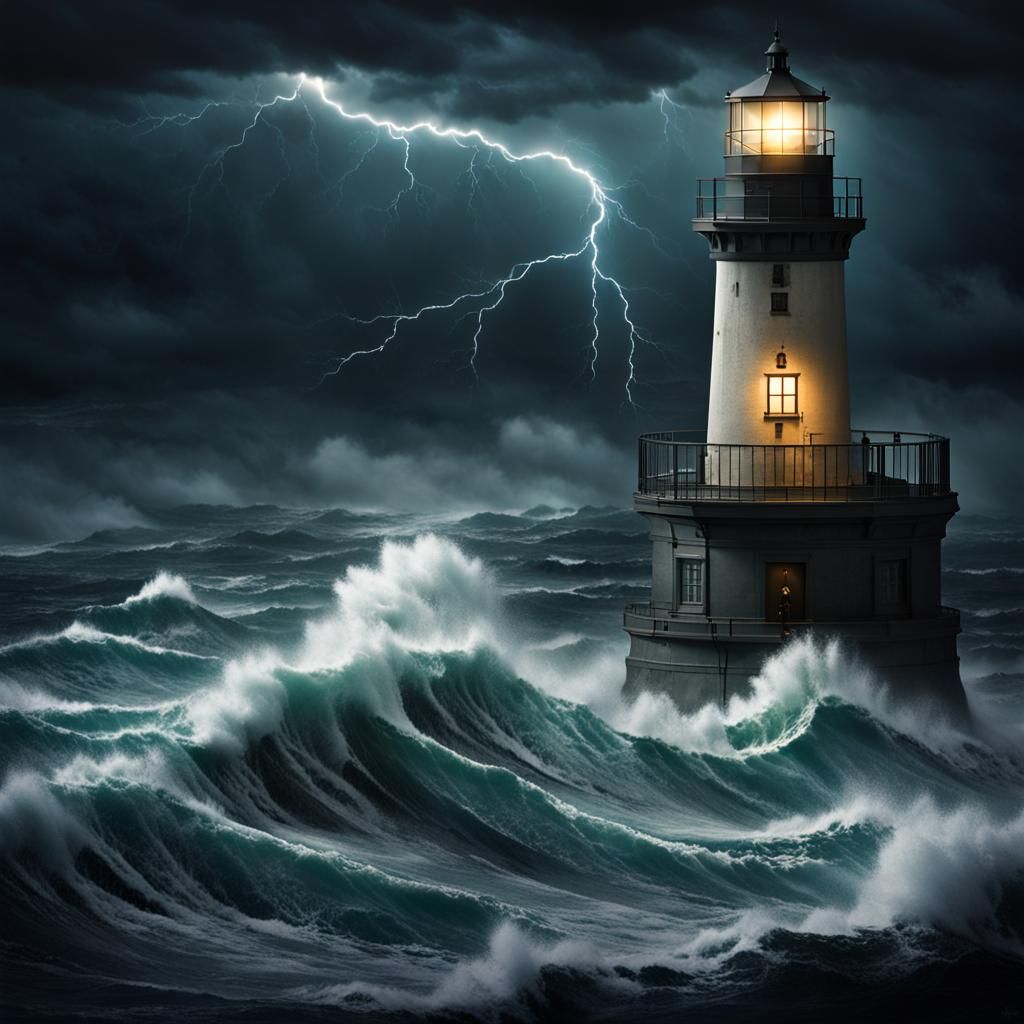 Lighthouse Beacon in Stormy Seas